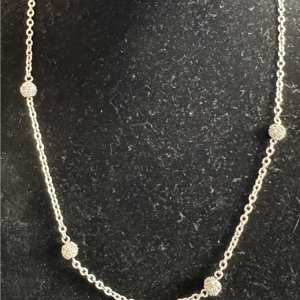 Silver Chain Necklace with Crystal Beaded Balls and Crystal Magnetic Closure